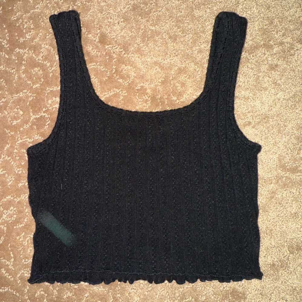 Black Ribbed Knit Women's Top